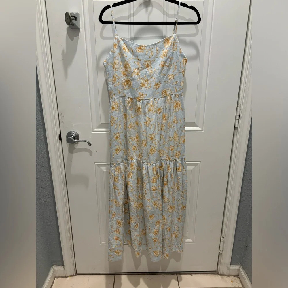Christian Lacroix Tropical Floral Tiered Dress Size Large Linen Blend